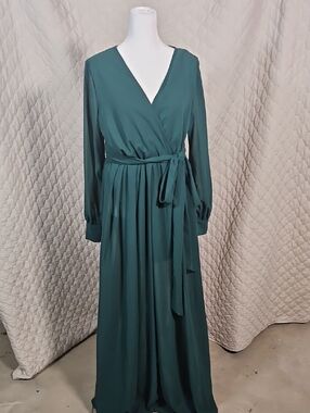 Ricarica Green Pleated Belted Chiffon Gown